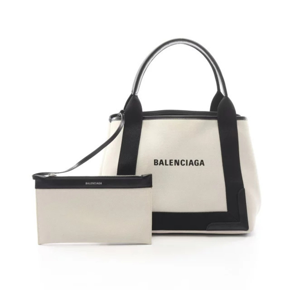 Balenciaga Navy Blue CABAS Tote Bag Canvas Leather Ivory White Black